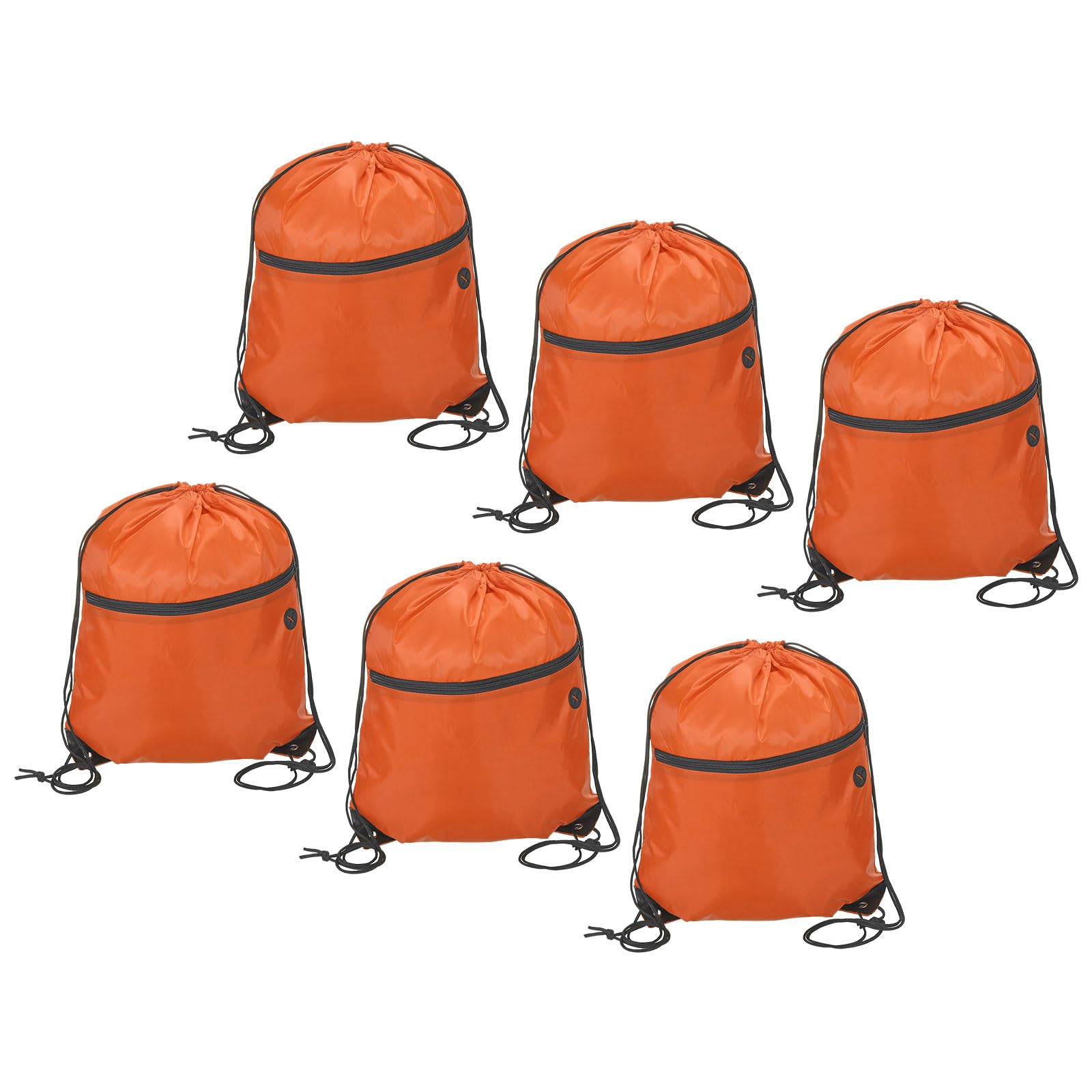 PATIKIL 13"x16.5" Polyester Drawstring Bag 6 Pack Gym Draw String Backpack Bulk Cinch Sack with Zipper Pocket for Men Women Gym Sports Yoga Traveling, Orange