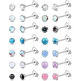 SAILIMUE 14 Pairs Hypoallergenic Surgical Steel Earrings for Women Men Small Stud Earrings CZ Opal Moonstone Turquoise Earrings Studs Set Cartilage Piercing Jewelry 20G