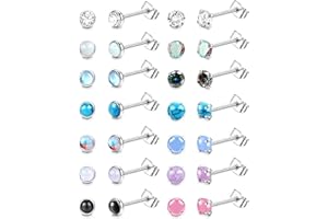 SAILIMUE 14 Pairs Hypoallergenic Surgical Steel Stud Earrings for Women Men Tiny CZ Opal Moonstone Turquoise Earrings Studs Set Piercing Jewelry