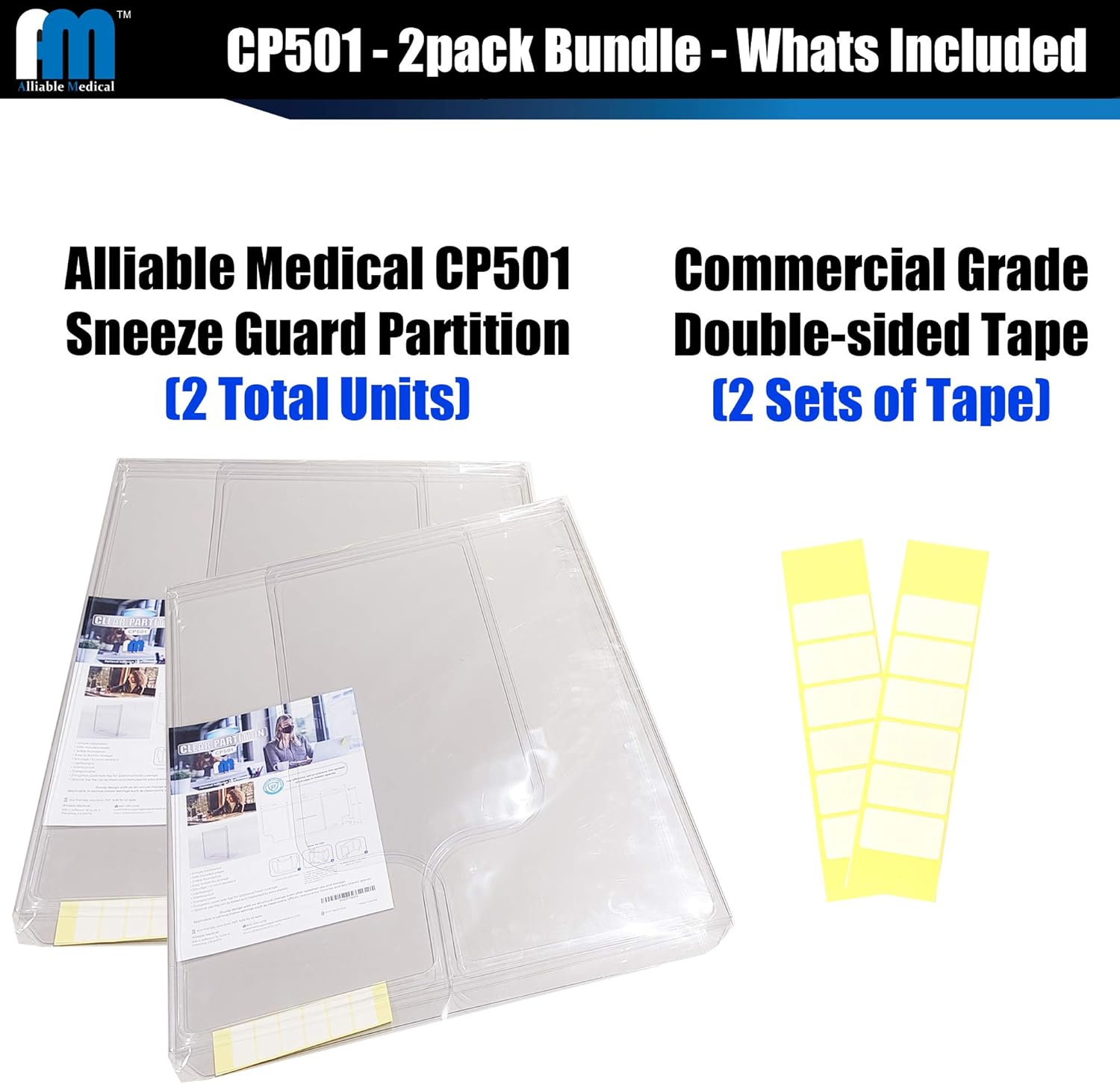 [2 Pack]- Alliable Medical CP501 - [Sneeze Guard Partition/Desk Shield/Counter] - [Shatterproof] - [Lightweight and Portable] - All Applications - Classroom, Schools, Restaurants, Cafe, Business : Office Products