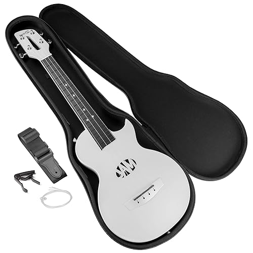 RockJam Carbon Fibre Ukulele with Case, Capo & Strap - White