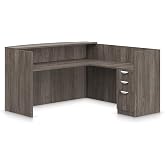Offices To Go L Shaped Reception Desk W/Drawers W/Transaction Top 71" W X 30" D X 42" H Reception Return 42" W X 24" D X 42" H - Artisan Grey AGL