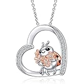 Alphm Heart Animal Necklace for Women 925 Sterling Silver Giraffe/Bunny/Squirrel/Panda/Hedgehog/Ladybug/Cat/Dachshund/Peacock Pendant Necklace Animal Jewelry Persents for Daughter Sister