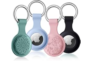 Lerobo Flower Engraved AirTag Holder Compatible with Apple AirTags 4 Pack for Kids Soft Silicone AirTag Case with Keychain Protective Air Tags Dog Collar Cute Air Tag Holder for Bags Keys Trackers