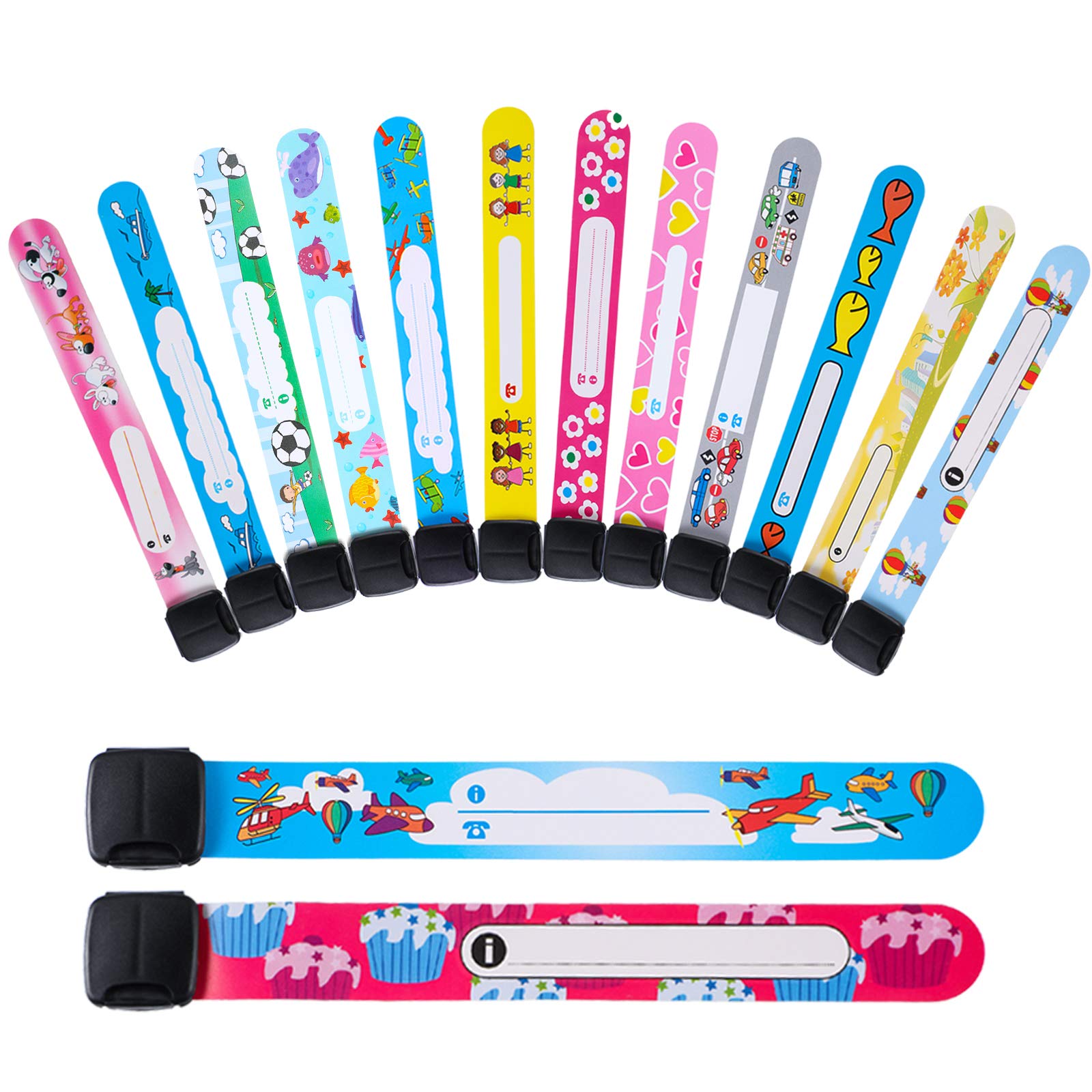 Photo 1 of Chinco 14 Pieces Kids Safety ID Bracelets Child Identification Wristband Reusable Name Tag Bracelet Waterproof ID Band Children Wristband for Boys and Girls