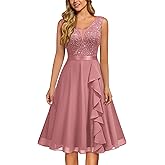 MISSMAY Women's Vintage V-Neck Sequin Formal Party A-Line Dress