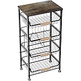 NiuYichee 5-Layer Fruit Basket Kitchen Food Organizer and Rack, Stackable Storage Cart with Desktop, Pull-Out Hollow Metal Basket, Wheeled Sorting Rack Spice Rack, Black