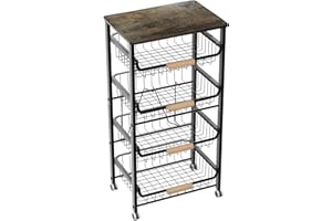 NiuYichee 5-Layer Fruit Basket Kitchen Food Organizer and Storage Rack, Stackable Cart With Desktop, Pull-Out Hollow Metal Ba