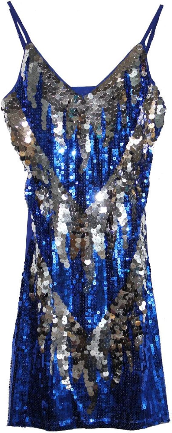 Amazon Co Jp スパンコール ダンス衣装 ワンピース ショート丈 ミニドレス ブルー 服 ファッション小物