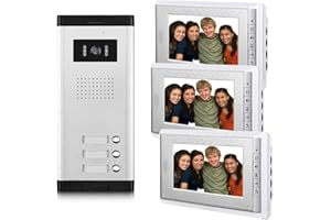 AMOCAM 3 Units Apartment Video Intercom System, 7 Inch Monitor Wired Video Doorbell Door Phone Kits, Indoor Outdoor IR Camera