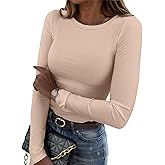 Zeagoo Womens Long Sleeve Stretch Crewneck Ribbed T-Shirt Slim Fit Casual Basic Tops S-XXL