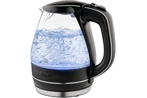 OVENTE Electric Kettle, 1.5L Borosilicate Glass Countertop Water Heater and Boiler for Coffee or Tea, BPA-Free, Auto Shut-Off, Boil-Dry Protection, Removable and Washable Spout Filter, Black KG83B