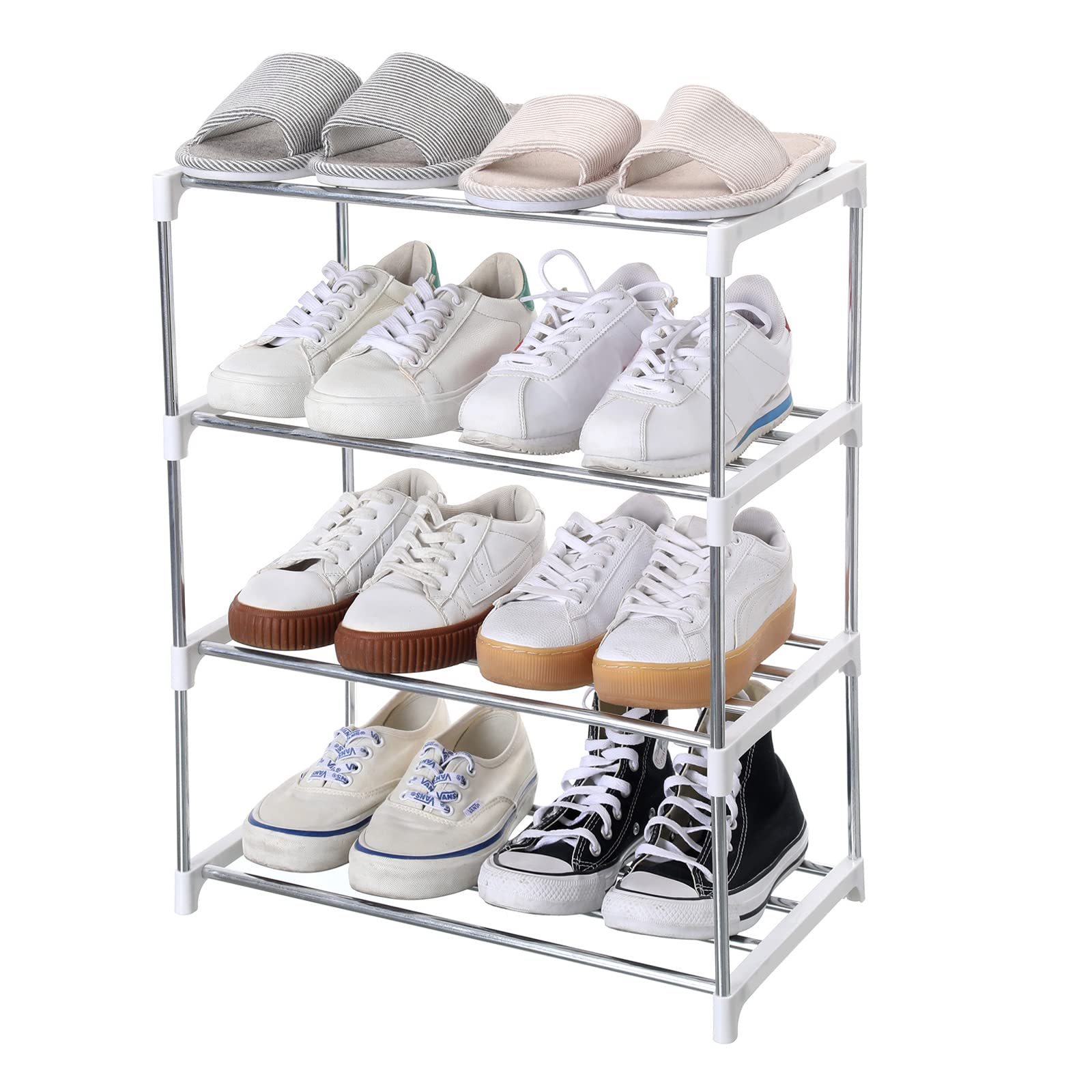 Photo 1 of (assembly required) Jucaifu Stackable Small Shoe Rack, Entryway, Hallway and Closet Space Saving Storage and Organization (4-Tier, White)