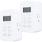 UltraPro Plug-in Digital Timer, 2 Grounded Outlets, 7-Day Programs, 2 Pack | Customizable On/Off Times, Presets, Manual Override, Battery Backup, For Indoor Use, Plug-in Timer for Electrical Outlets