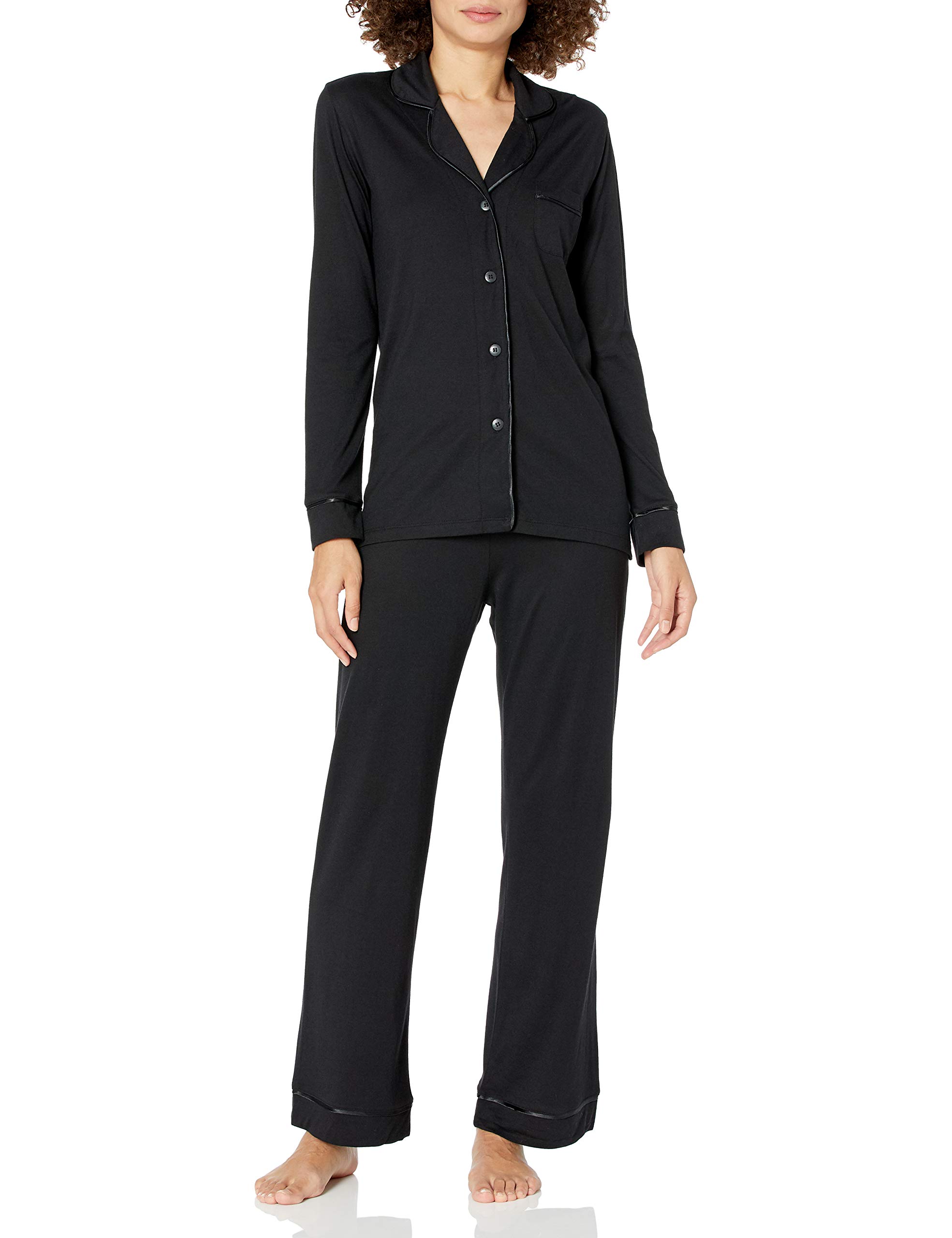 Cosabella Women’s Bella Long Sleeve Top & Pants Pajama Set, Black/Black, Extra Small