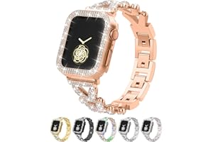 LUOHIA V-800PCS Diamond Encrusted Metal Band and Case, Compatible with Apple Watch 38mm-49mm (10/1/SE/Ultra 2 Series)-Bling Gold Women's Jewellery Strap, Luxury iWatch Bracelet with Screen Protector