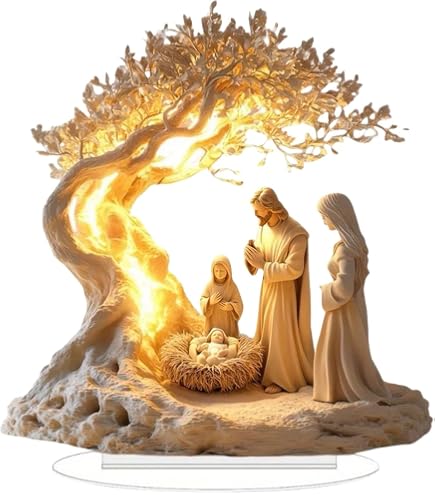 Statue De La Nativité En Résine - Décoration De Noël Avec Arbre De Vie Et Jésus - Pour Table, Cheminée Ou étagère