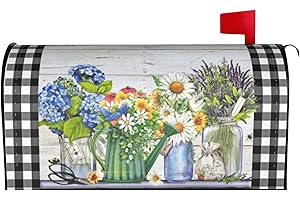 MIAOQUHE Daisies Mailbox Covers Wraps Flowers Mailbox Covers Magnetic Standard Size 21X18 Inch Black White Buffalo Check Plaid Letter Box Covers Decoration for Outside