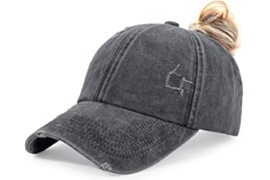 HH HOFNEN Ponytail Hats Womens Washed Distressed Baseball Cap High Ponycaps Cotton Dad Hat with Ponytail Hole