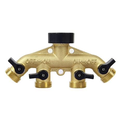 Yorbay 4-Wege-Ventil Wasserverteiler für Wasserhahn Splitter Gartenschlauch mit 3/4 Zoll Gewinde, mit individuellen An/Aus-Ve