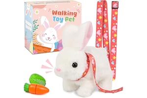 VOICHIC Robot Bunny Pal- My Realistic Bunny Toy, Bunny Realistic Bunny with Sounds, Jumping, Twitching, and Shaking Ears, Interactive Plush Bunny for Kids with Leash, Birthday Gift for Easter Toddler (White)