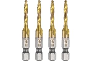 uxcell 4pcs Combination Drill and Tap Bits Metric M4 x 0.7 Thread 1/4" Hex Shank Titanium Coated Threading Screw Taps 4341 Hi