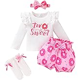 Happy Town Todder Girl 2nd Birthday Two Sweet Donut Long Sleeve Shirts Shorts Two Era Outfits Fall Winter Clothes Set
