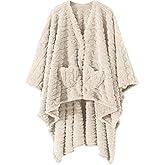 Wearable Blanket Poncho Cape Wrap for Adult, Cozy Sherpa Fleece Pocketed Shawl TV Throw Blankets for Office and Lounge(Ivory,58'' x 64'')