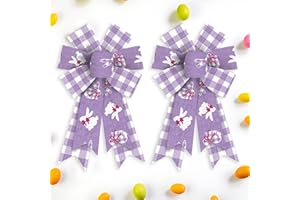 Estivaux 2 Pieces Easter Bows for Wreath, Easter Wreath Bows Purple White Buffalo Plaid Bows Egg Bunny Craft Bows Spring Bows for Front Door Easter Spring Birthday Party Decorations