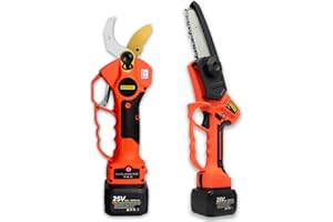 T TOVIA Cordless Pruner Kit, 1.6'' Electric Pruning Shears and 5'' Cordless Mini Chainsaw with 2 Pack 25V Rechargeable Batteries, Power Pruner for Gardening, Tree Trimming