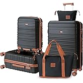 QIMER Luggage Set 5 Piece, Polycarbonate Luggage with TSA Locks,sturdy and durable, Carry On Luggage Set Suitable for Family Travel(Black 20/24/28 Inch)