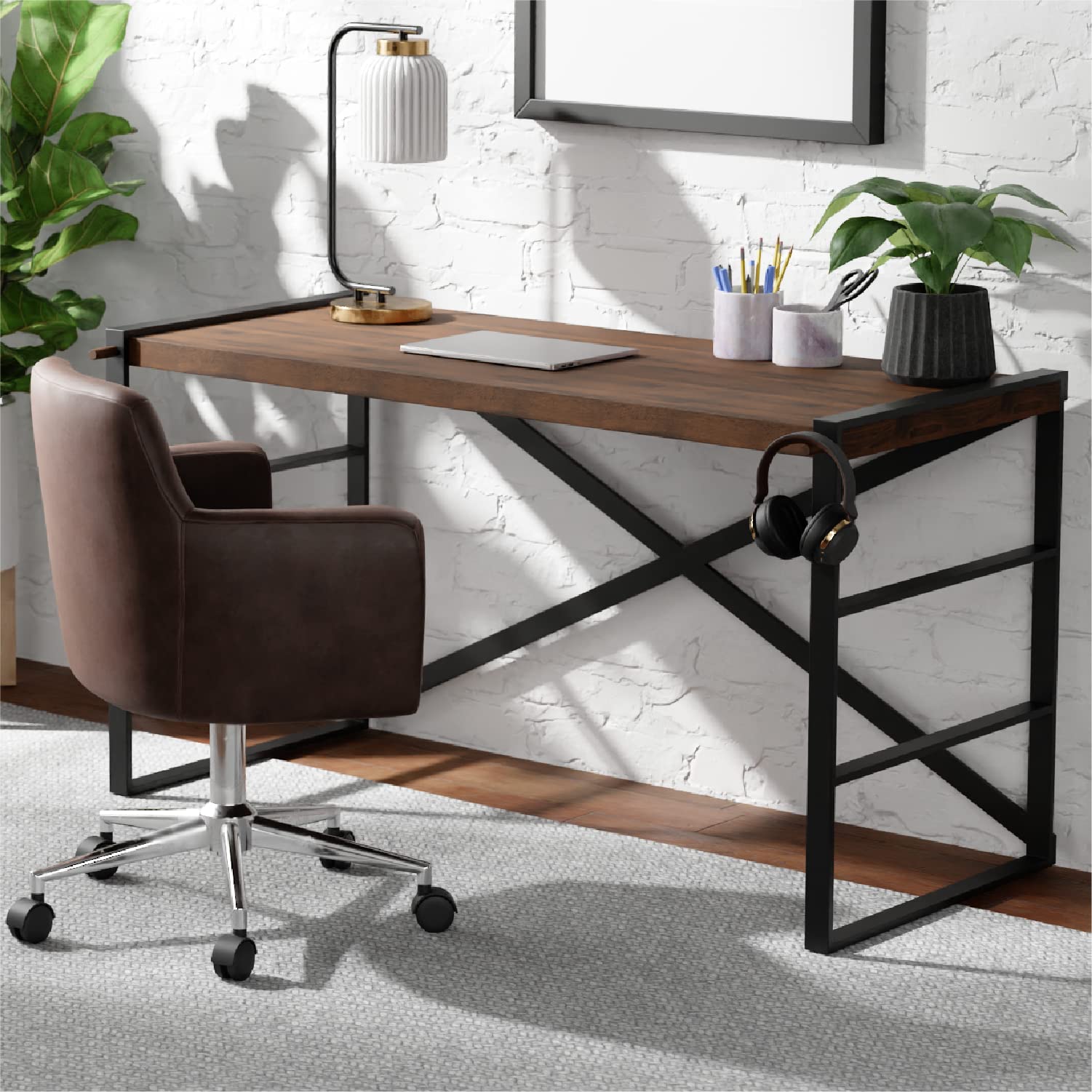 Stead Industrial Computer Desk Collection - 55� Wooden Desk - Great for Offices, Living Rooms, and Bedrooms - Modern Home Decor - Office Furniture (Walnut)