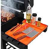 Griddle Mat Barbeque Grill Accessories Tools for Blackstone, Side Shelf Food-Grade Silicone Spatula Mat with Drip Pad for Outdoor Grill Kitchen Counter - Orange
