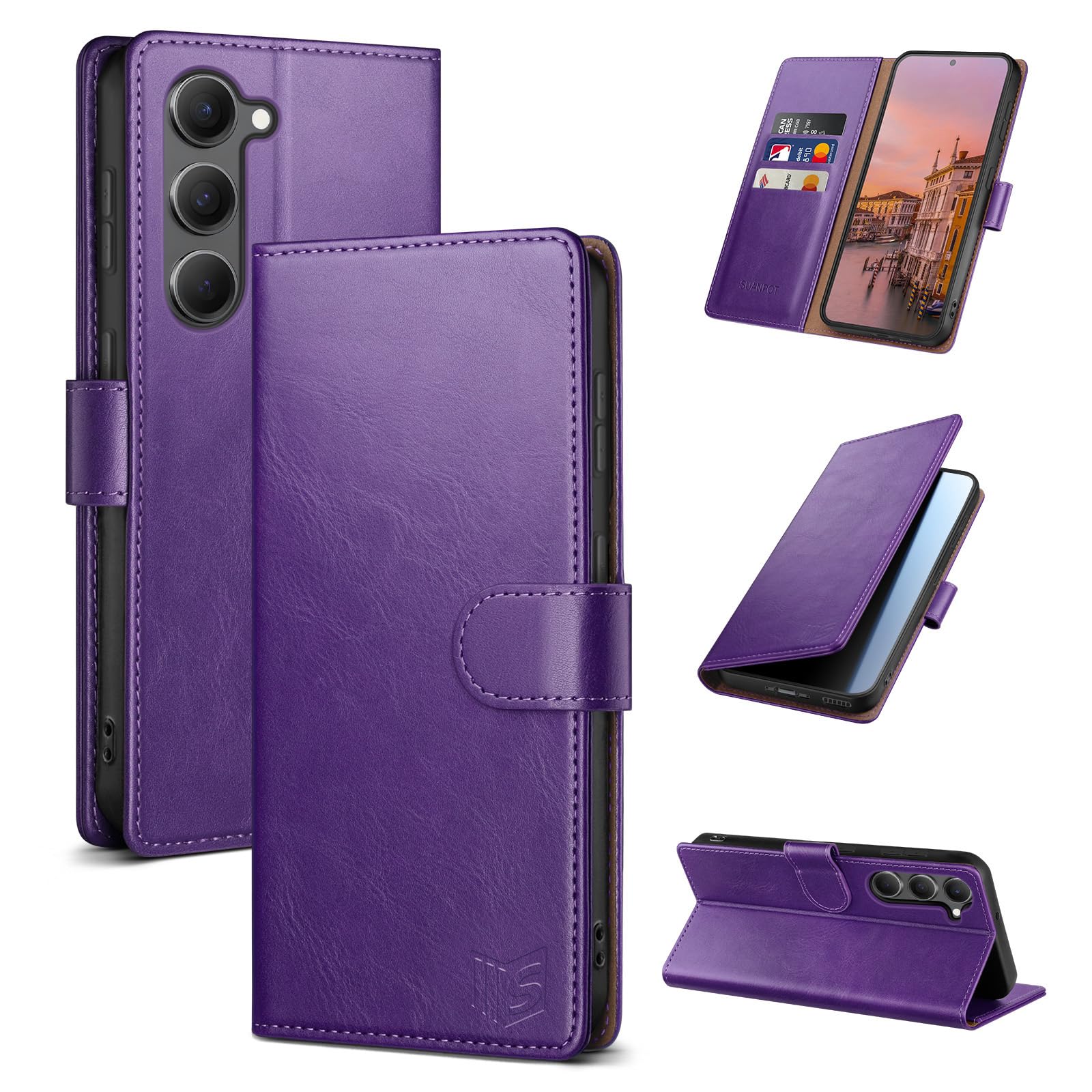 SUANPOT Compatible with Samsung Galaxy S23 5G Wallet case with RFID Blocking Credit Card Holder,Flip Book PU Leather Protective Cover Men Women for Samsung S23 Phone case Purple Color