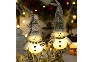 MSQ 2PCS Christmas Table Decorations, Light Up Christmas Plush Snowmen Doll, Lighted Snowman Figurines, Holiday Decor Indoor 