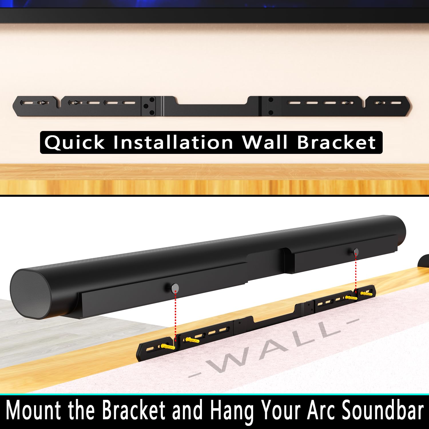 Agandax Wall Mount for Sonos Arc Soundbar and Sonos Arc Ultra Sound Bar (Black), Mount on Wall Under TV， Hanging Mounting Bracket