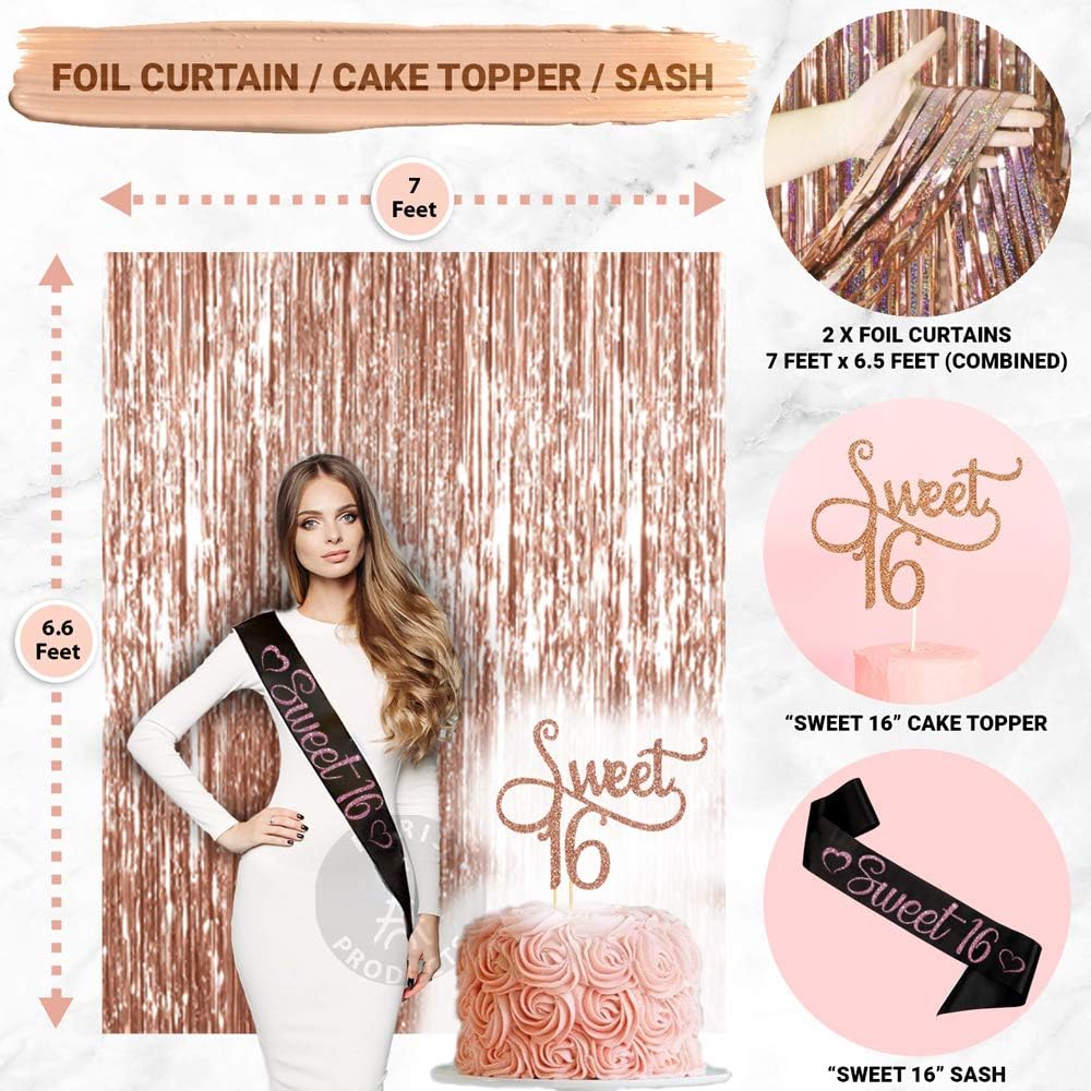 Sweet 16 Birthday Decorations WITH Photo Booth Backdrop and Props – Rose Gold Sweet 16 Decorations – Sweet 16th Birthday Party Supplies WITH Happy Birthday Banner, 16, Confetti and Mylar Balloons Sweet Sixteen: Toys & Games