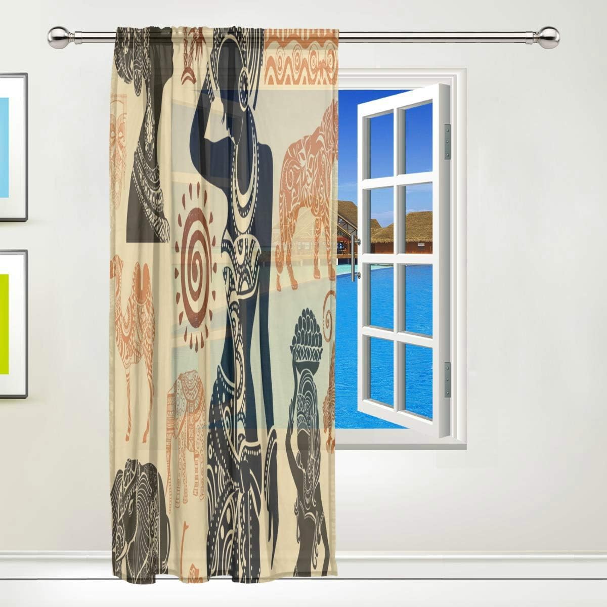 ISAOA Tulle Sheer Curtain,African Set Window Curtain for Living Room/Bedroom Window Home Fashion & Decoration, Single panel, 52 x 84 Inches - Image 3