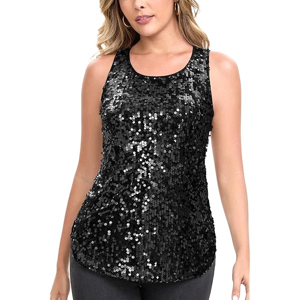 SATINIOR Women's Sleeveless Glitter Sequin Tank Tops Shimmer Vest