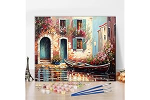 TUMOVO Landscape Oil Paint by Number for Adults Boat DIY Paint by Numbers for Beginner Kids Abstract Floral Flower Canvas for Painting Acrylic Pigment Art Crafts for Home Office 16"x20"(Frameless)