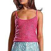 MakeMeChic Women's Sequin Cami Top Sparkly Glitter Camisole Sleeveless Crochet Party Going Out Tank Top