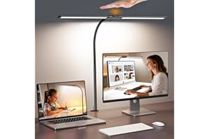 Syrinx LED Desk Lamp with Clamp,Dual Head Gooseneck Desk Lamps Home Office with Gesture Switch & Wired Control, 12W Bright Ad