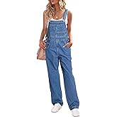 luvamia Overalls Women Loose Fit Denim Bib Baggy Overall Jumpsuit Straight Wide Leg Stretchy Jean Pants Fashion