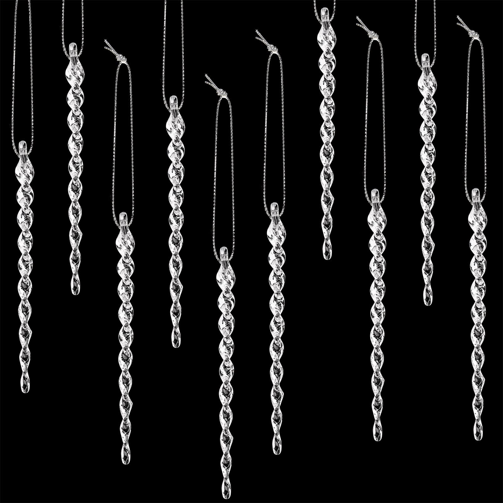 View 1 of 50 Pcs Tree Icicles for Christmas Plastic Xmas Ornaments Twisted Christmas Tree Icicle Hanging Decoration for Winter Holiday Xmas Party Wedding(5.9 Inch,Clear)