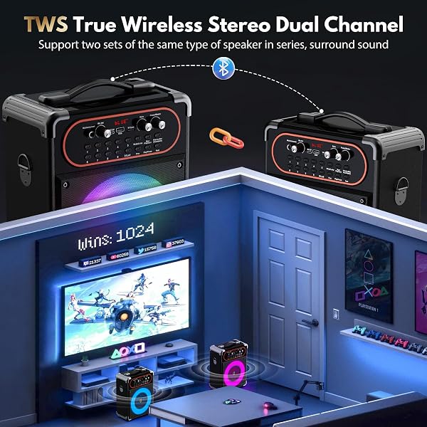 HWWR KARAOKE MACHINE WITH 2 WIRELESS 2.4G 0-DELAY MICROPHONES FOR ADULTS,PORTABLE BLUETOOTH 5.3 SPEAKER WITH ECHO ADJUSTMENT AND DEEP BASS,SUPPORTS TWS/TV/GUITAR FOR FAMILY PARTY,BACKYARD BBQ(2 MICS)