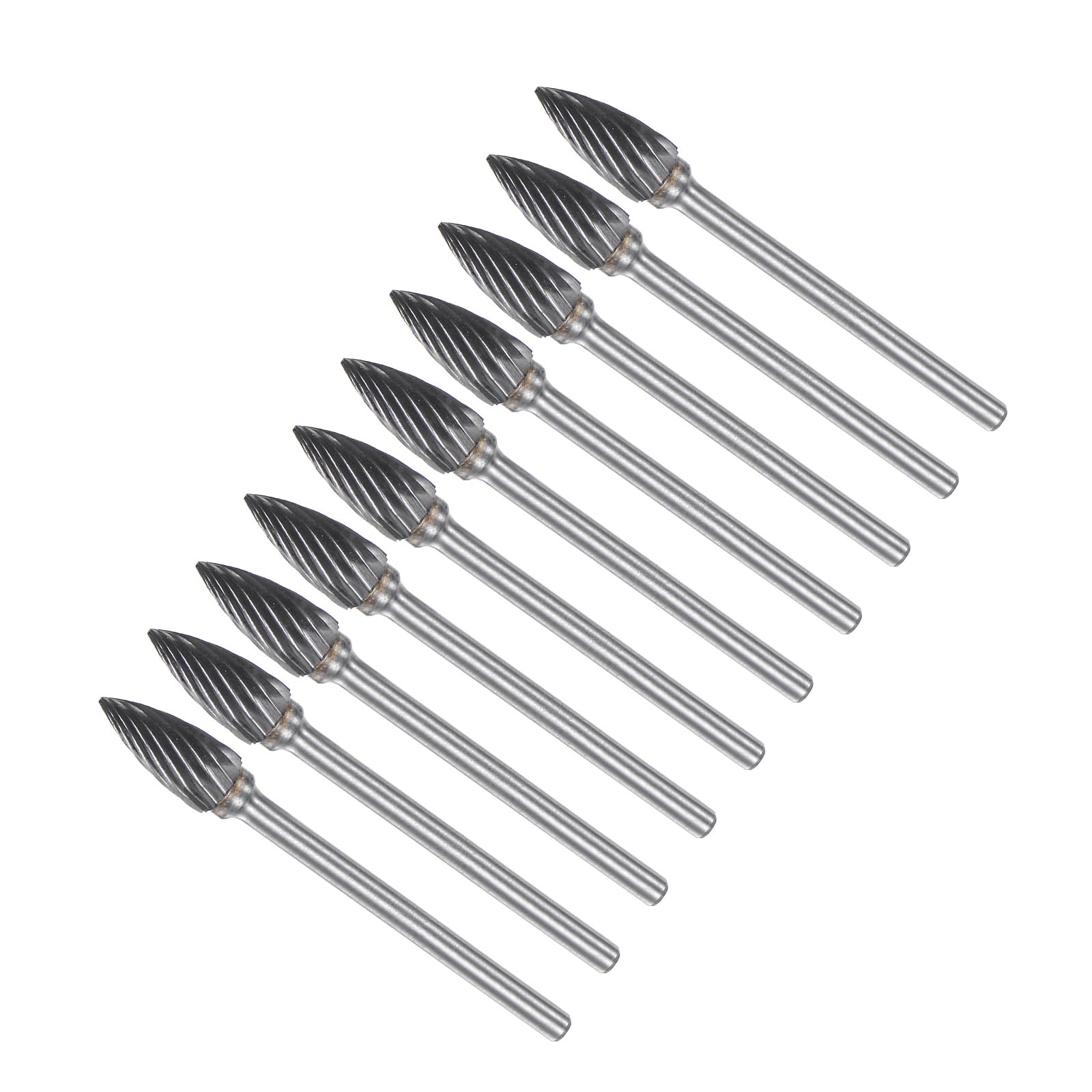 CoCud Tungsten Carbide Rotary Burrs File, 1/8" Shank 6mm Dia, Single Cut G-Shape Rotary Burrs Tool - (Applications: for Metal Carving), 10-Pieces