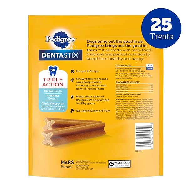 PEDIGREE DENTASTIX SMALL & MEDIUM BREED DOG TREATS, ORIGINAL WITH REAL CHICKEN, DOG DENTAL TREATS, 13.9 OZ. BAG (25 TREATS TOTAL)