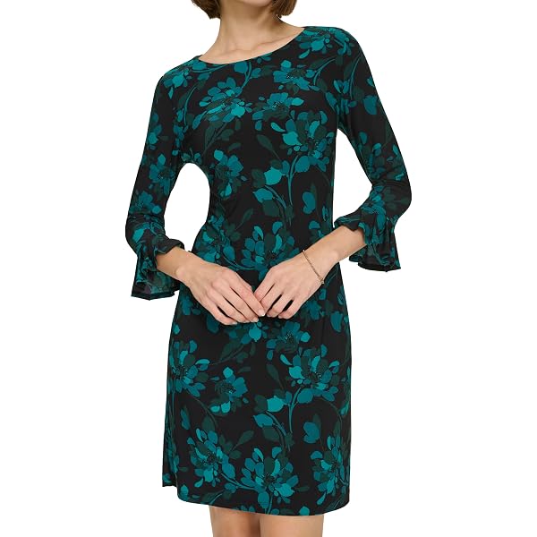 tommy hilfiger printed jersey bell sleeve a-line dress Tommy Hilfiger Printed Jersey Bell Sleeve A-line Dress Black Floral Size 4P NWT