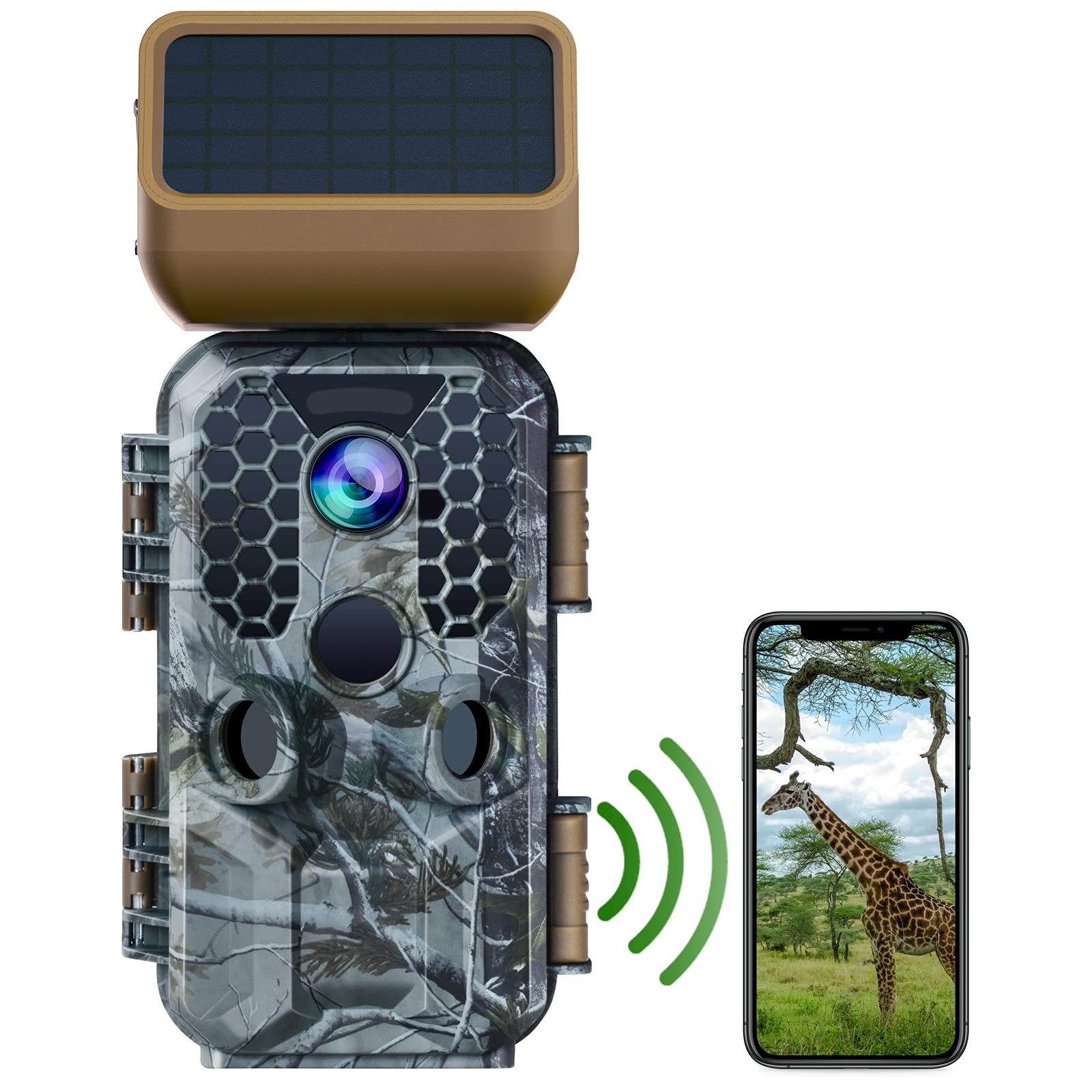 EYETOO Solar Powered Wildlife Camera 4K Native 30MP - WiFi Trail Camera with Night Vision Motion Activated Hunting Camera 120° Detection Waterproof Trail Cam for Wildlife Monitoring Discovery, Green