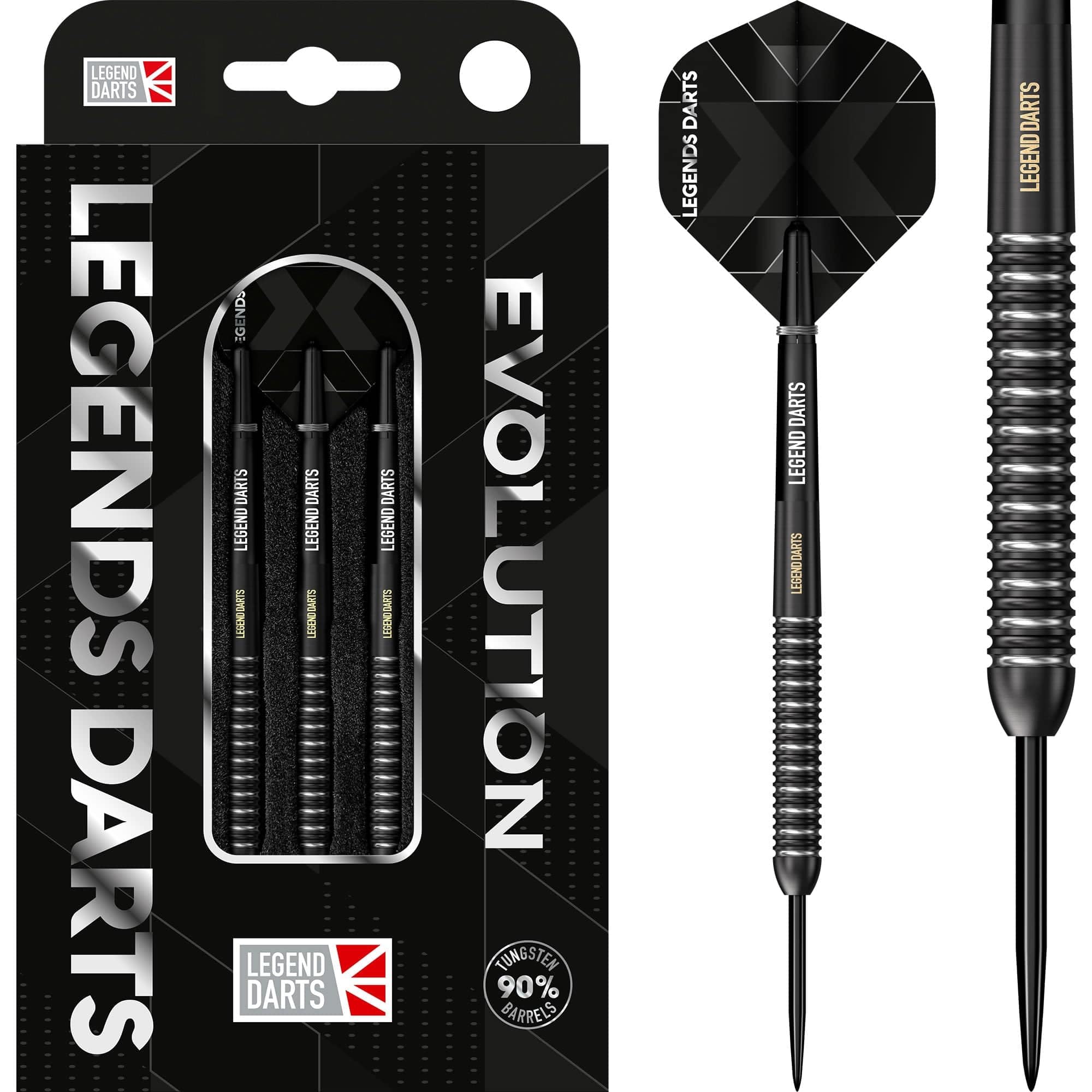 Legend Darts | Steel Tip Darts Set | 90% Tungsten | Evolution Series | B07 | Black | Multi Ring | Multiple Designs Available. (23, Grams)
